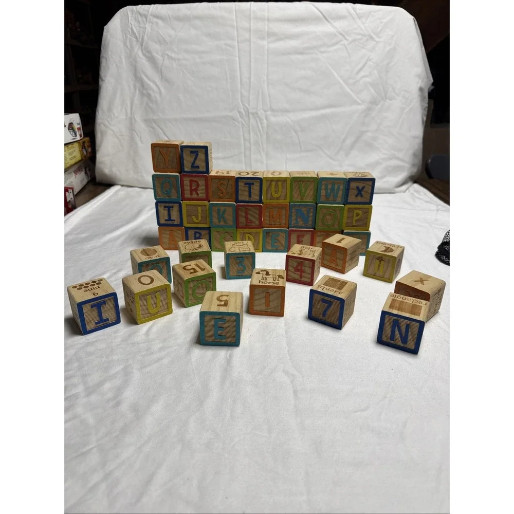 Wooden Alphabet Blocks 40 Pieces With Mesh Storage Bag